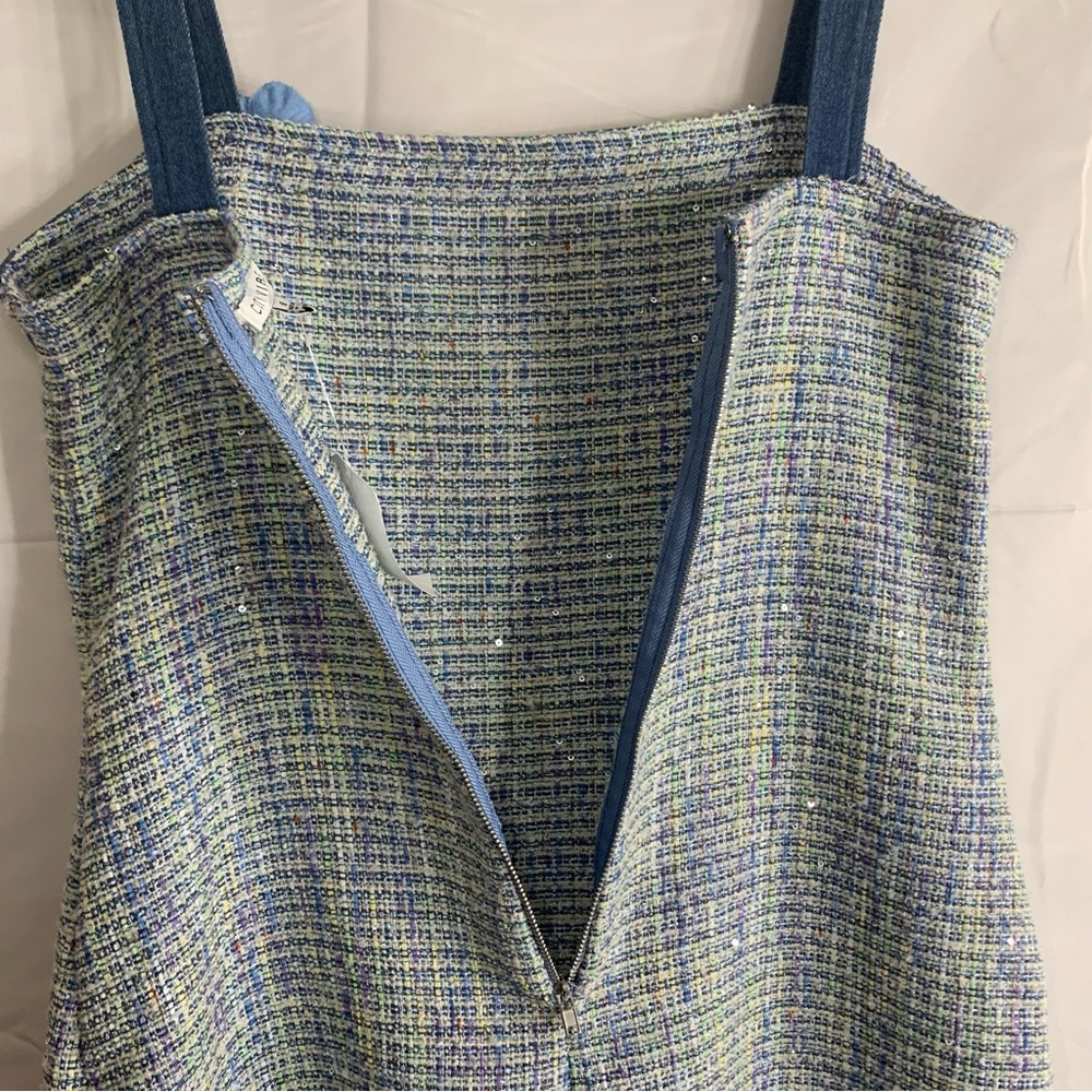 NWT City Vibe Flat Strap Denim and Plaid Wool Blend Short Sheath Dress, size 9 - Picture 12 of 14
